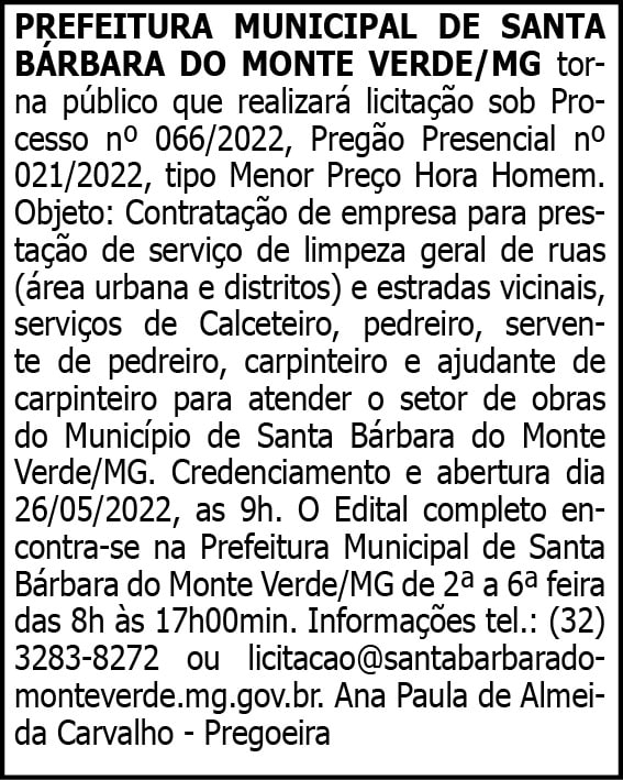PREFEITURA MUNICIPAL DE SANTA BÁRBARA DO MONTE VERDE/MG 4 1 BARBARA 066