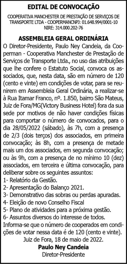 EDITAL DE CONVOCAÇÃO / ASSEMBLEIA GERAL ORDINÁRIA 4 1 COOPERMAN