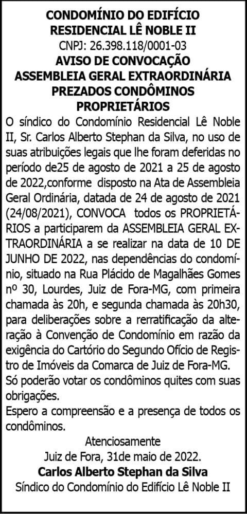AVISO DE CONVOCAÇÃO ASSEMBLEIA GERAL EXTRAORDINÁRIA 4 1 LE NOBLE CORRETO 1