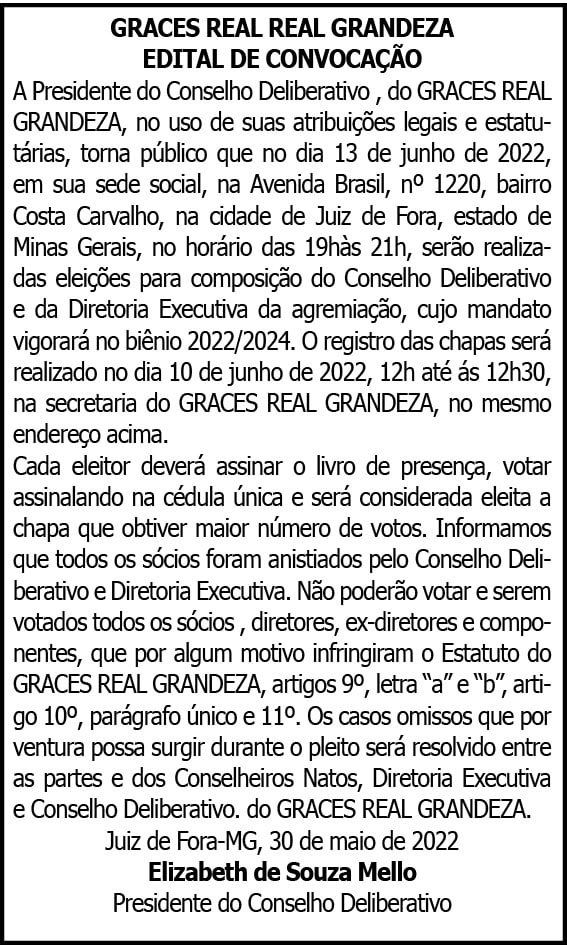 GRACES REAL REAL GRANDEZA / EDITAL DE CONVOCAÇÃO 4 1 REAL GRANDEZA