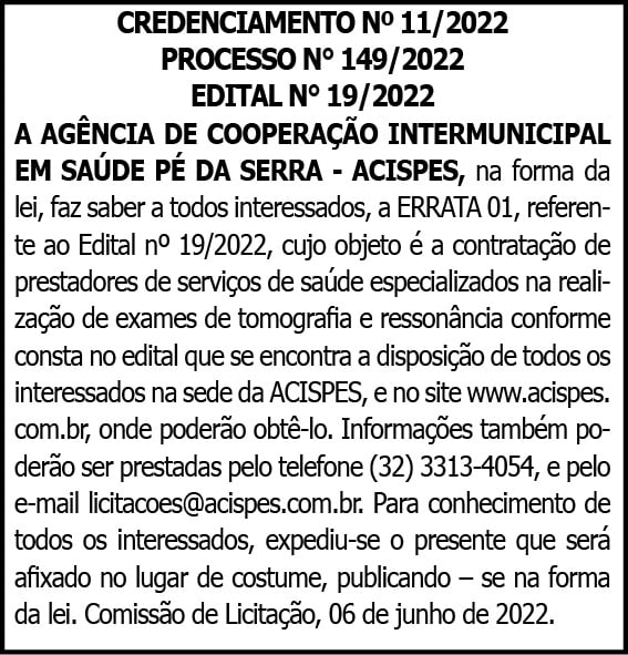 CREDENCIAMENTO Nº 11/2022 PROCESSO N° 149/2022 4 1 ACISPES 149