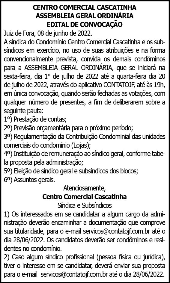 CENTRO COMERCIAL CASCATINHA ASSEMBLEIA GERAL ORDINÁRIA 4 1 CASCATINHA