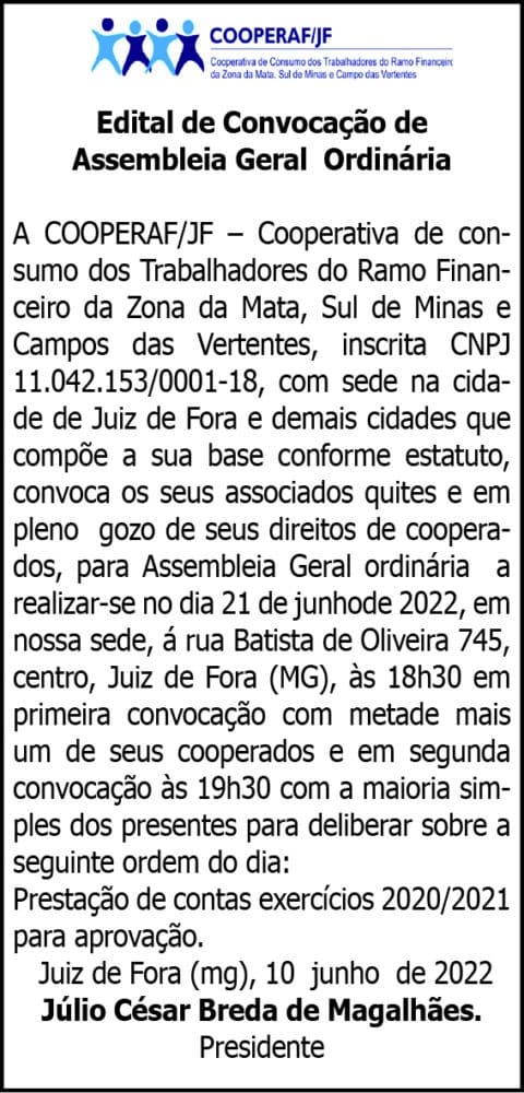 Edital de Convocação de Assembleia Geral Ordinária 4 1 COOPERAF