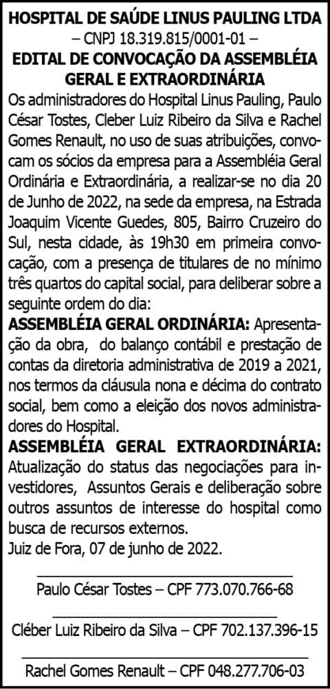 CONVOCAÇÃO DA ASSEMBLÉIA GERAL E EXTRAORDINÁRIA 4 1 LINUS