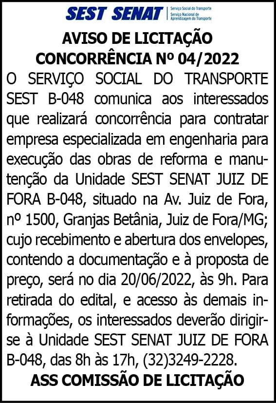 AVISO DE LICITAÇÃO CONCORRÊNCIA Nº 04/2022 4 1 SEST 04 1