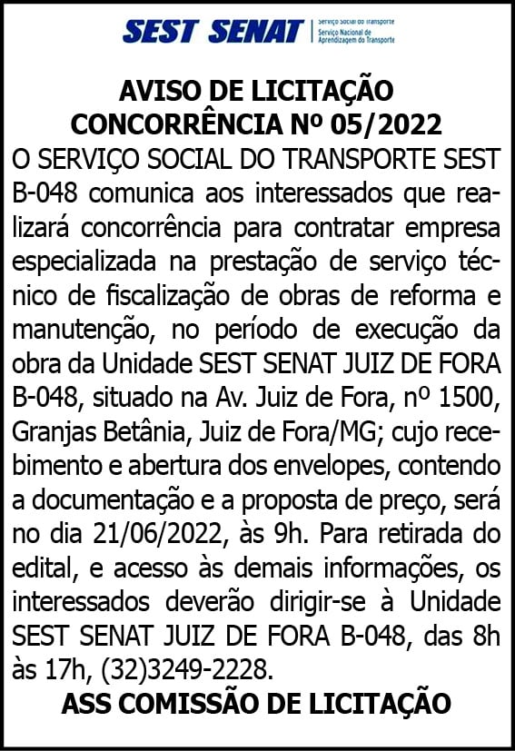 AVISO DE LICITAÇÃO CONCORRÊNCIA Nº 05/2022 4 1 SEST 05