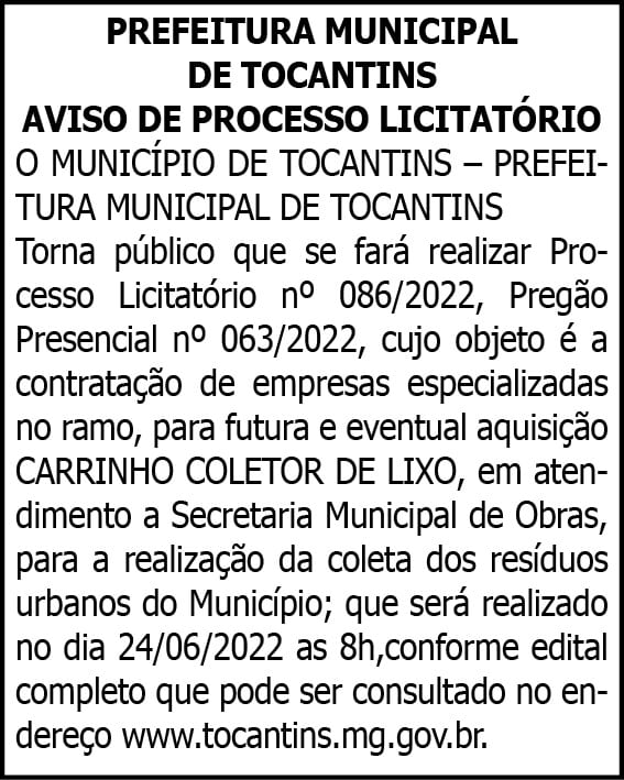 PREFEITURA MUNICIPAL DE TOCANTINS 4 1 TOCANTINS 086