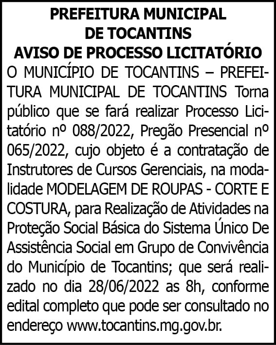 PREFEITURA MUNICIPAL DE TOCANTINS 4 1 TOCANTINS 088