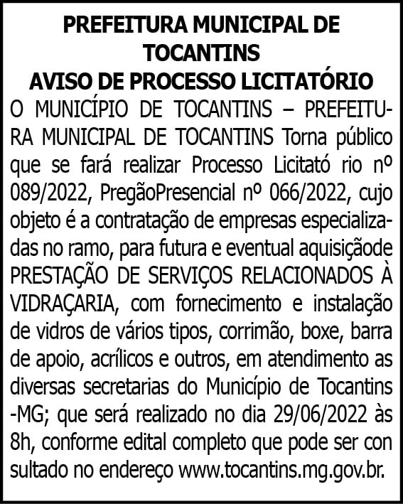 PREFEITURA MUNICIPAL DE TOCANTINS 4 1 TOCANTINS 089