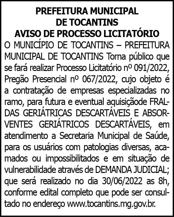 PREFEITURA MUNICIPAL DE TOCANTINS 4 1 TOCANTINS 091