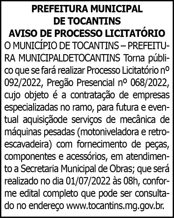 PREFEITURA MUNICIPAL DE TOCANTINS 4 1 TOCANTINS 092