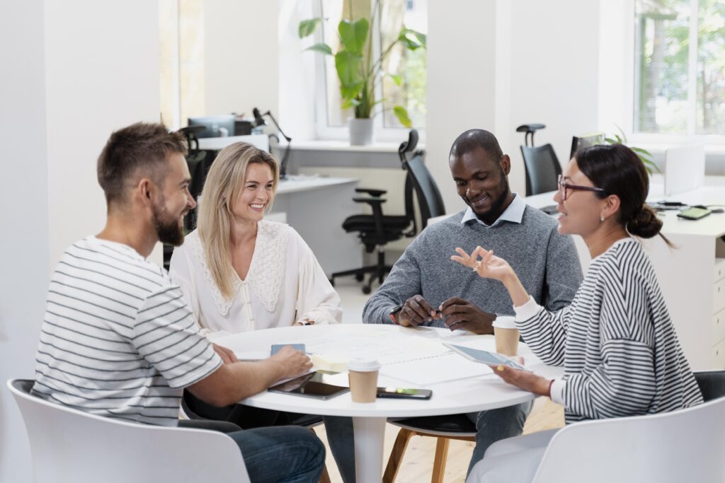 close up on young colleagues having a meeting