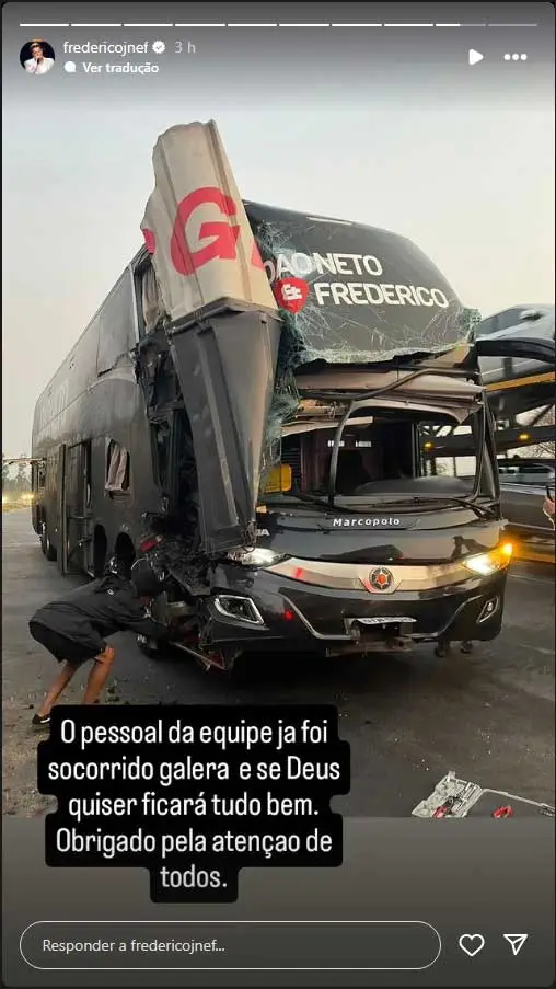 acidente onibus Joao Neto e Frederico 2 reproducao Instagram