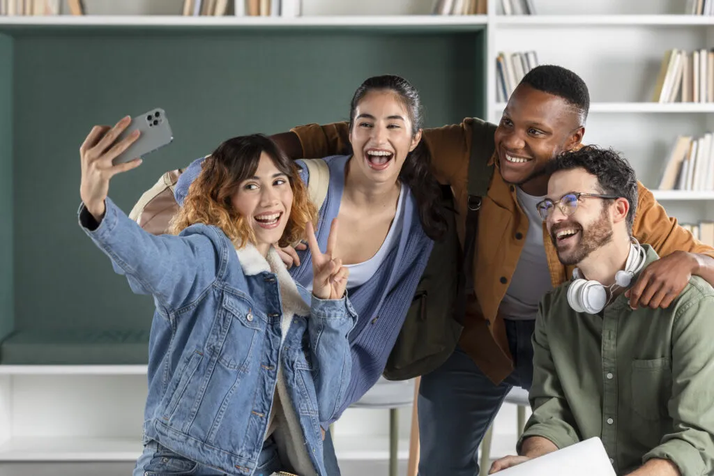 friends taking selfie study session