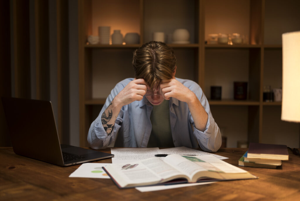 young man learning virtual classroom