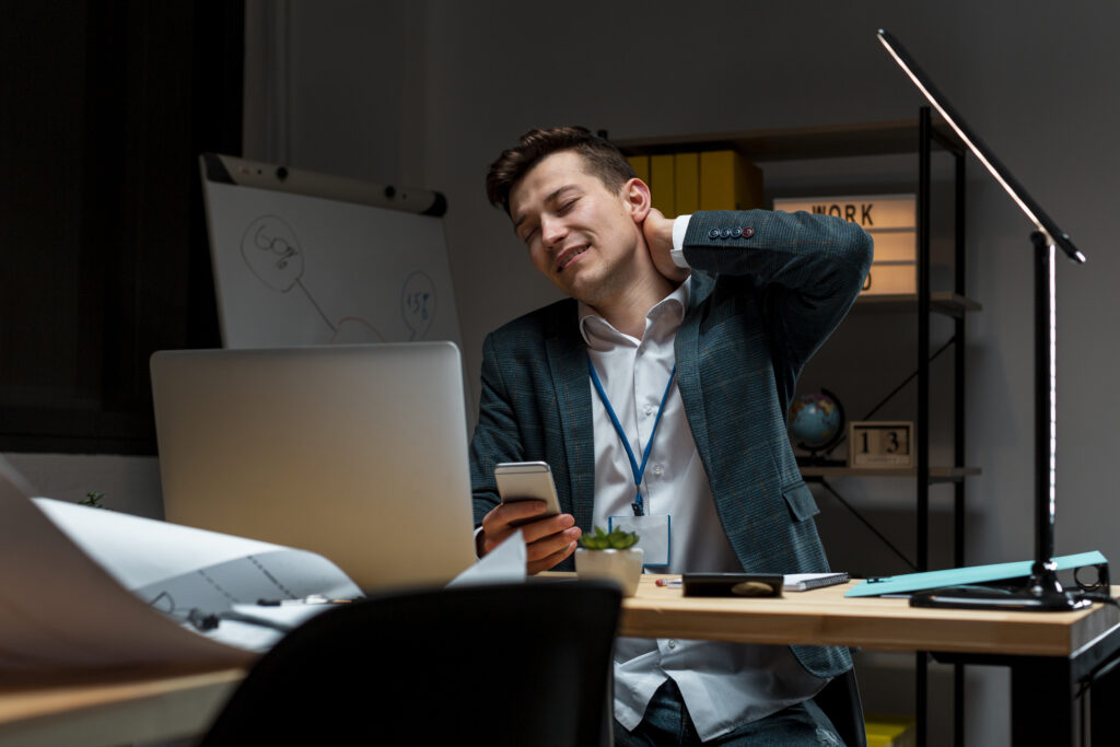 portrait adult male tired working night