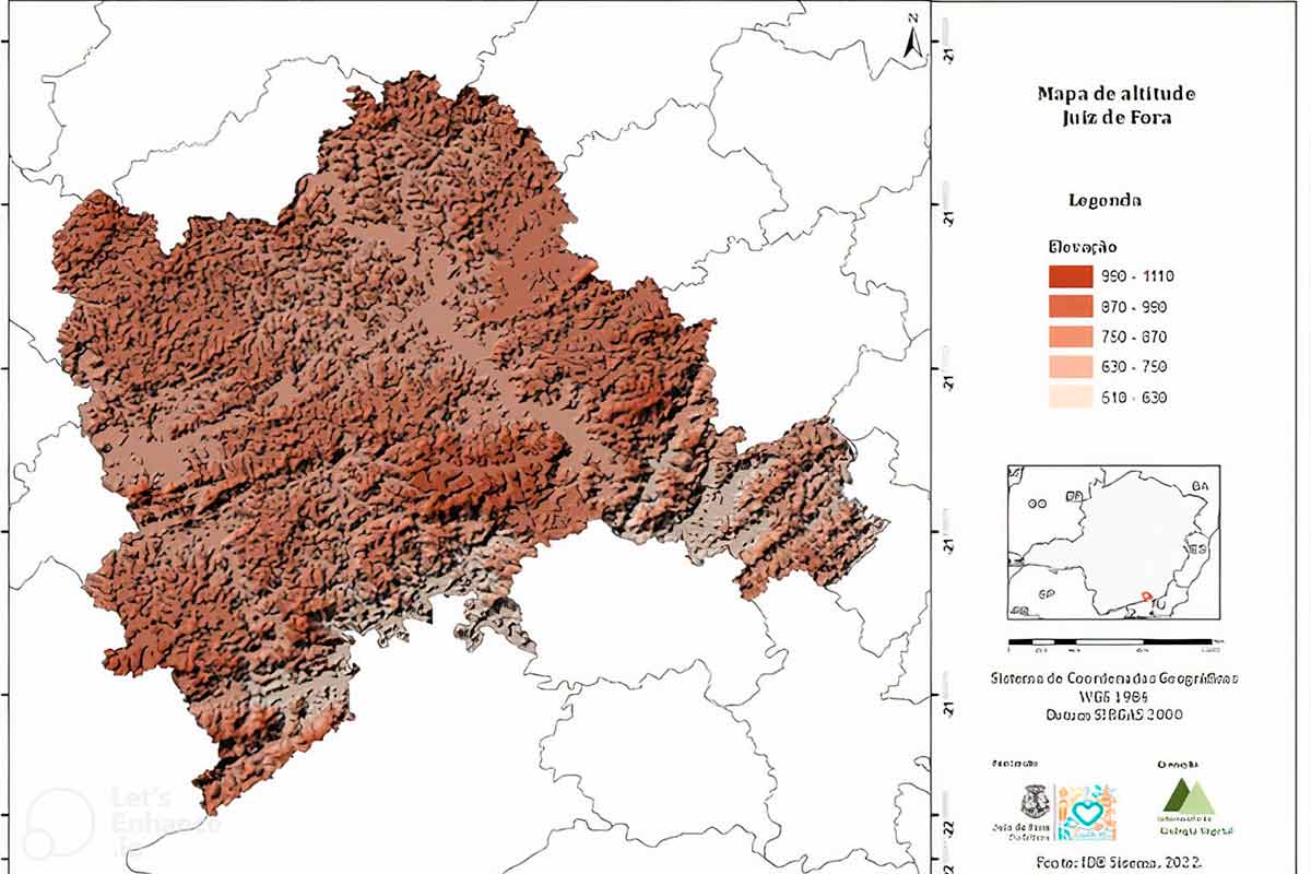 Mapa de altitude e relevo de Juiz de Fora Fonte: Diagnóstico do Plano Municipal da Mata Atlântica de Juiz de Fora 2024 PJF/UFJF 