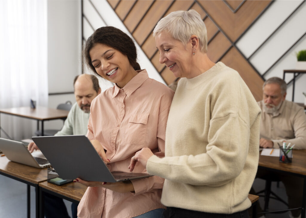 senior people school class with laptop computer