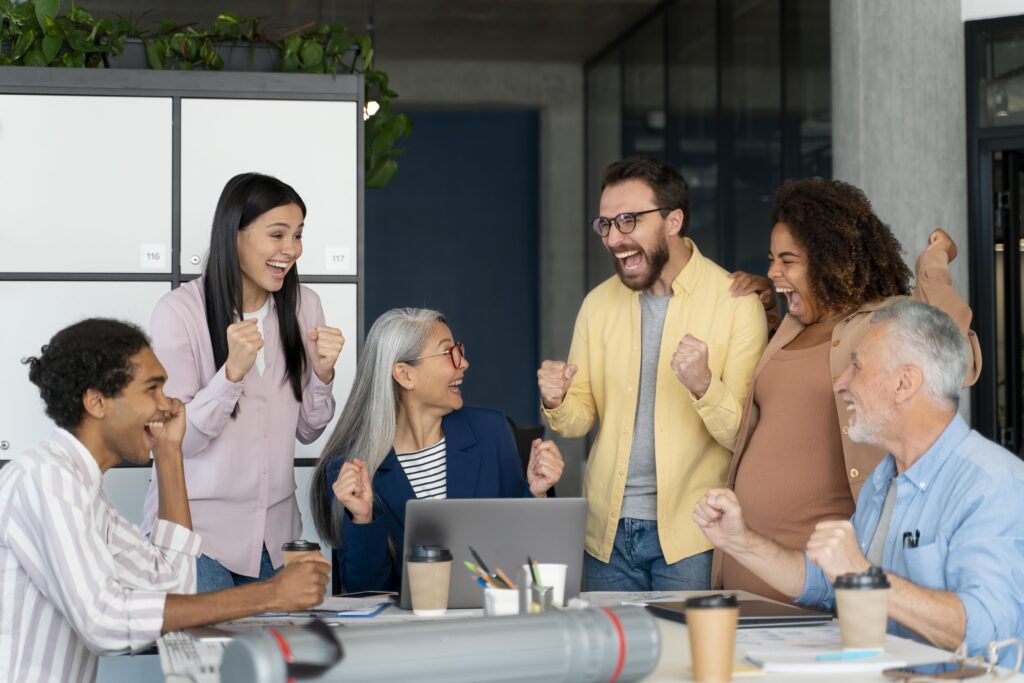 people working as team company