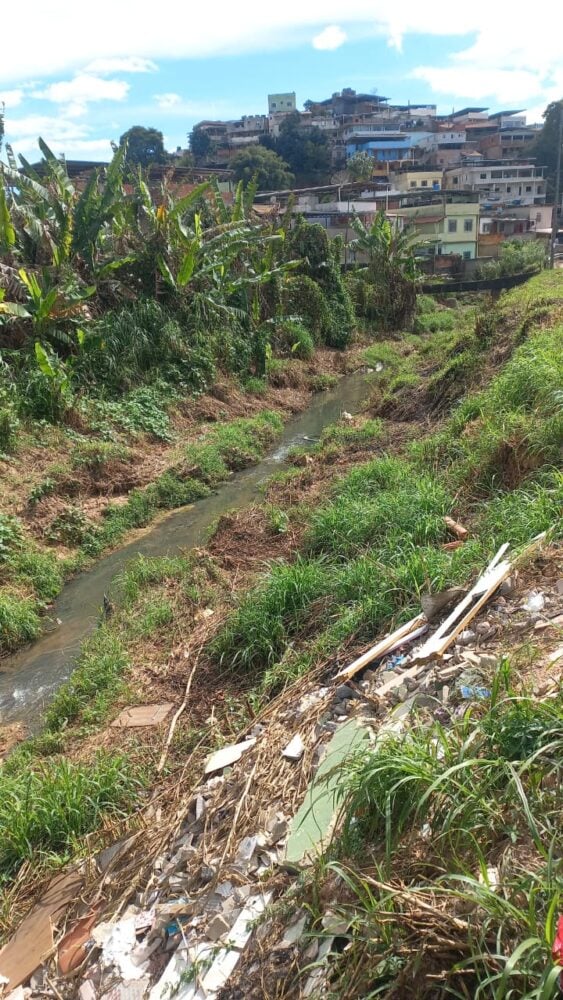Moradores pedem drenagem em córrego do Jardim dos Alfineiros 2 Moradores pedem dragagem em corrego Bairro do Jardim dos Alfineiros Leitor