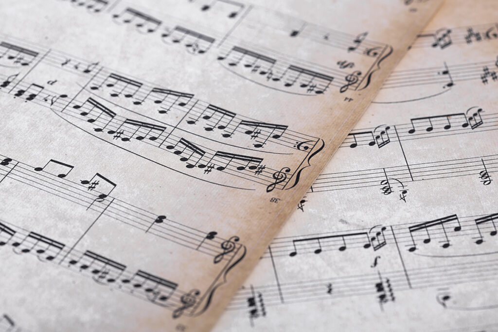 close up music notes paper