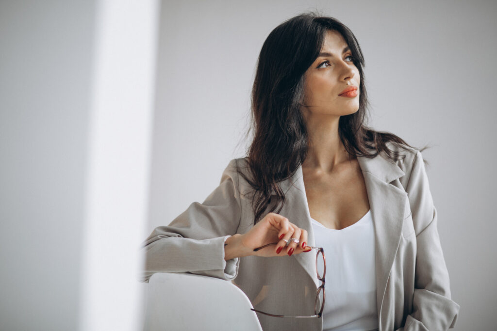 portrait young business woman sitting office