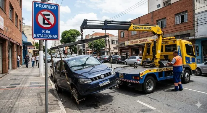 Estacionar em frente a própria garagem é infração de trânsito? 1 carro sendo guinchado 1