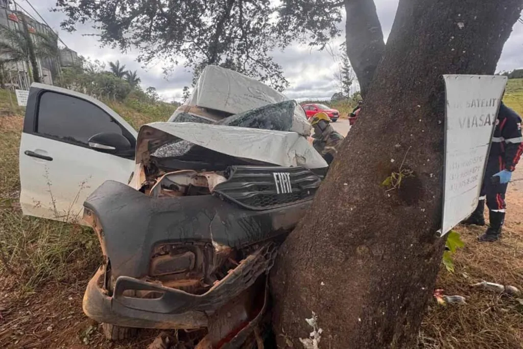 Motorista fica preso às ferragens após bater em árvore na MGC-383
