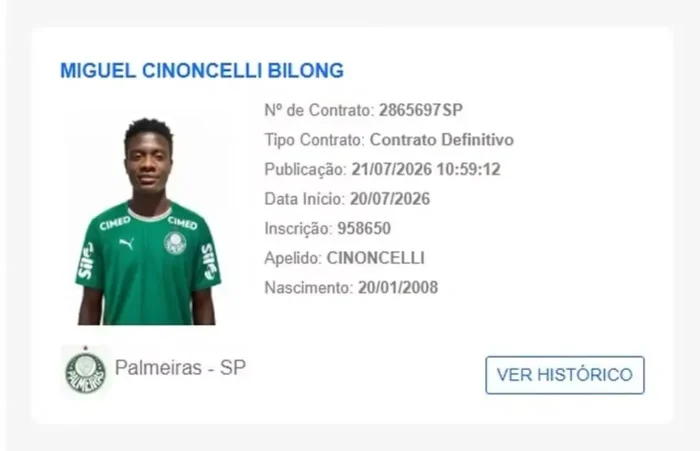 Miguel Bilong do Palmeiras e registrado no BID