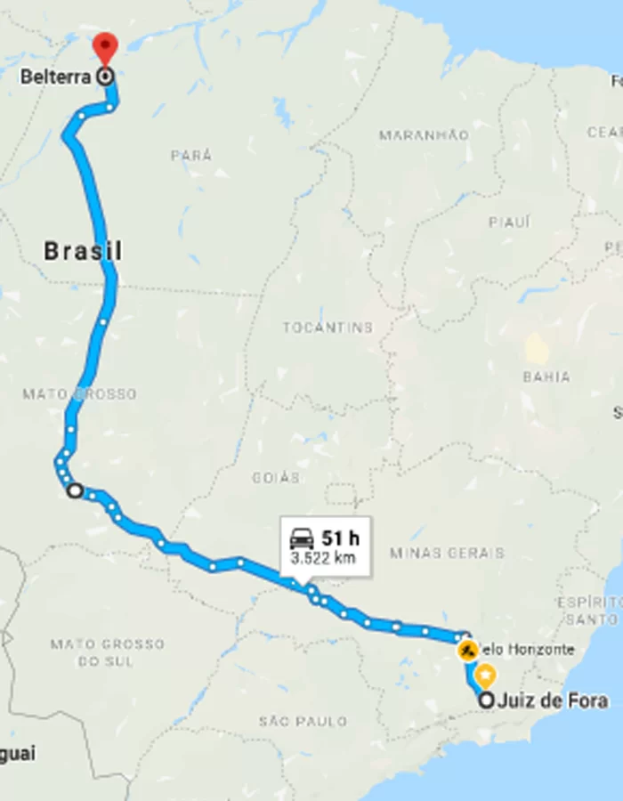 De Juiz de Fora para o Pará: dupla cruza o país de Fusca 2 Mapa 1