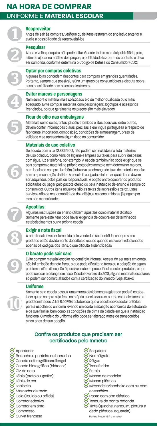 compra de uniforme e material escolar