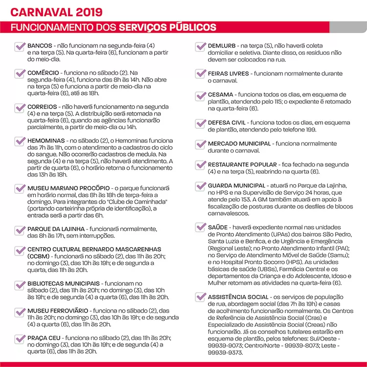 serviço carnaval 2019