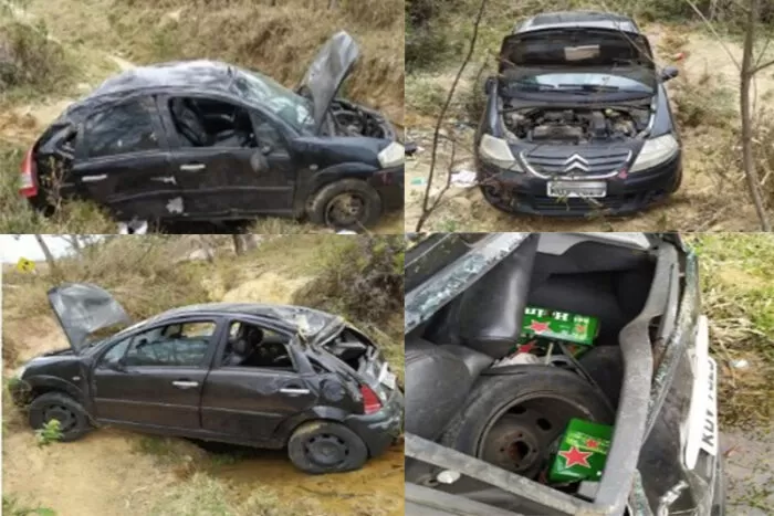 Carro capota, e motorista é detido por suspeita de embriaguez 1 Acidente Chacara. Divulgacao PMR site
