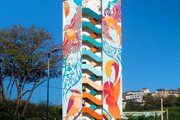 Cores e vidas de JF: fachada do prédio da Prefeitura ganha pintura artística 1 Mural predio PJF Felipe Couri