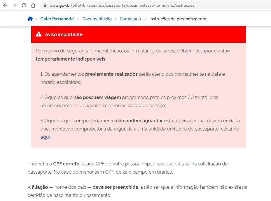 Agendamento de emissão de passaporte pela internet está indisponível 2 passaporte aviso policia federal
