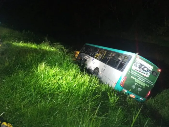 Ônibus com sete passageiros cai às margens do Rio Paraibuna 1 onibus paraibuna foto bombeiros 2